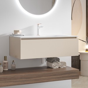 Mueble de Baño Suspendido Kamalu KAM-KK801, Gabinete de PVC de 80 cm, Estante de 140 cm, Instalación Colgante en Pared, Lavabo de Cerámica para Casa de Campo - Product Image 4