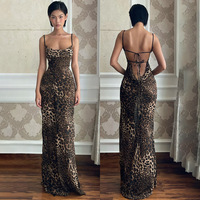 Y1264 Nouvelle Robe d'été à Bretelles, Col à Capuche, Dos Nu, Imprimé Léopard, Style Sexy et Élégant