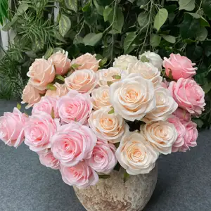 Neues Design Künstliche Rose Blumen Seiden blumen mit Stielen und grünen Blättern Bouquet für Home Kitchen Braut Hochzeit Dekor