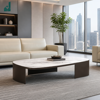 Table basse ovale moderne de luxe en pierre frittée marbrée, surface lisse, pour réunions et mobilier de bureau