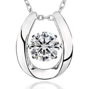 Collar con colgante de herradura de la suerte de plata de ley 925, joyería con dije de diamante solitario cultivado en laboratorio con corte brillante redondo para mujer - Product Image 1