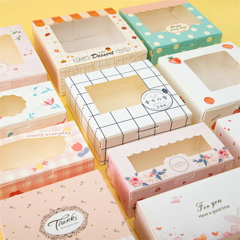 Nuovo personalizzato moda fantasia dolci torte scatole piegate biscotti pacchetto biscotti scatole di carta da forno con logo e finestra