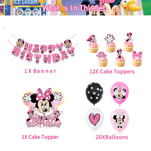 Ballons imprimés <span class=keywords><strong>Minnie</strong></span> Mouse rose Joyeux anniversaire, bannière, décoration de cupcakes, fournitures de fête pour bébé fille de 1 an - Product Image 6