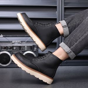 Bottes montantes en cuir véritable imperméables à lacets pour hommes, avec semelle extérieure en caoutchouc, idéales pour l'hiver et l'automne – Meilleures ventes - Product Image 2