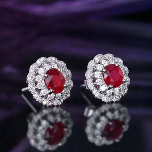 SGARIT Chic Daily Wear Ruby Ear Studs 0.77CT GRC Verified Natural Ruby Inlaid With Diamonds 18K White Gold Ladies Fine Jewellery - Product Image 2