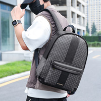 Sac à dos unisexe haut de gamme en PU à motif damier, fermeture éclair durable, grande capacité, pour ordinateur portable, voyages d'affaires et loisirs, design incurvé