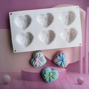 Moule à gâteau en silicone série Saint-Valentin, en forme de cœur avec nœud, pour mousse, cuisson au four, emballé individuellement, chocolat - Product Image 1