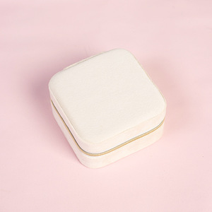 Hotsale Eco-friendly Mini Square Velvet Zipper Jewelry <b>Box</b> With Built-in Mirror Portable Travel Multi Compartment Ring <b>Earring</b> - Product Image 4