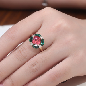 Anello in laboratorio <span class=keywords><strong>con</strong></span> rubino <span class=keywords><strong>e</strong></span> smeraldo 14k Soild Gold da donna Marquise <span class=keywords><strong>e</strong></span> cuscino forma 2 Ct anello in oro puro 14k gioielli da donna - Product Image 4
