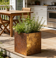 Jardinière carrée moderne en acier corten robuste pour jardinage extérieur, plantes, fleurs, herbes et légumes
