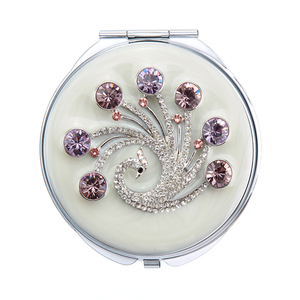 Espejo compacto redondo de Metal con diseño de pavo real personalizado, Mini espejo compacto para joyería - Product Image 3