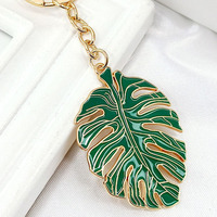 Porte-clés en métal de haute qualité, motif feuille verte de Monstera, design émaillé, bijou végétal créatif et tendance, mousqueton léger