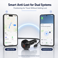 Chargeur allume-cigare pour voiture 2-en-1 avec fonction de localisation Apple Find My et Android Find Hub, 3 ports, charge rapide 35W, cordon USB-C de 700mm, OEM