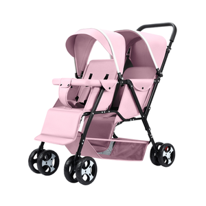 Poussette double pour bébé et tout-petit, pliable, en lin, avec sièges en <span class=keywords><strong>tandem</strong></span>, dossier réglable, cadre en acier inoxydable - Product Image 5