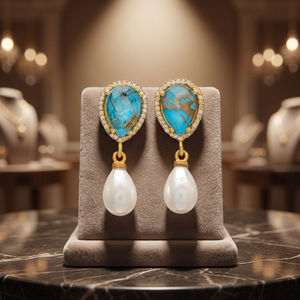 Nouveauté Boucles d'oreilles pendantes en turquoise plaquées or 14 carats tendance unisexe - Product Image 3