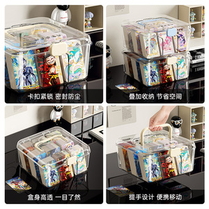 Transparent Card Organizer <b>Box</b> With Partitions 20x20 Cm Portable Desktop <b>Storage</b> For Collectible Cards - Product Image 4