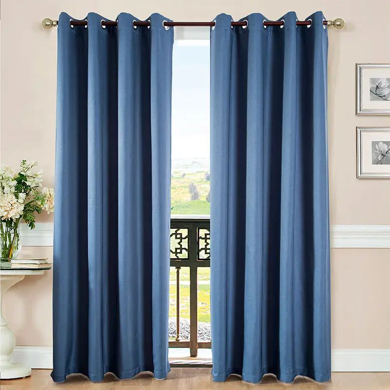 Cortinas de tela 100% poliéster para ventana, Color sólido europeo, de lino, azul oscuro, opaca para dormitorio, oferta