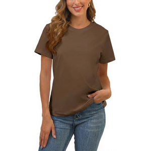 T-shirt décontracté en jersey de coton à col rond et manches courtes pour femme, coupe classique, couleur unie, respirant, toutes saisons - Product Image 1