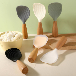 Cuchara de silicona para arroz con mango de madera, utensilio de cocina multiusos antiadherente para cocinar y servir - Product Image 1
