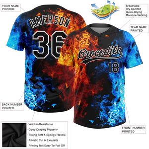 Maillot de softball personnalisé noir et blanc à deux boutons, nom et numéro personnalisés, sublimé, anti-humidité, unisexe, adulte, sport - Product Image 3