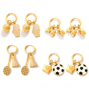 Pendientes Deportivos de Fútbol de Acero Inoxidable 316L con Baño de Oro Fino de 14k y 18k al por Mayor para Mujer - Product Image 4