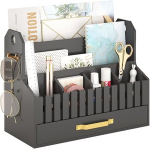 Bamboo Mail Organizer Desktop <b>Storage</b> <b>Box</b> With <b>Drawer</b> For Office Supplies And Household Gadgets - Product Image 5