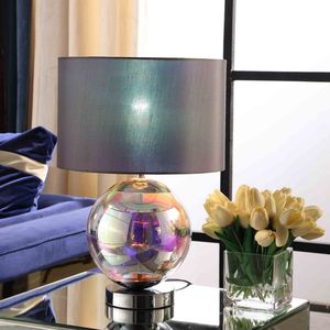 Lámpara de Mesa Artie Orb de Vidrio Cromado Iridiscente, Pantalla Negra de 18.75 Pulgadas, Iluminación LED Contemporánea para Dormitorio - Product Image 6