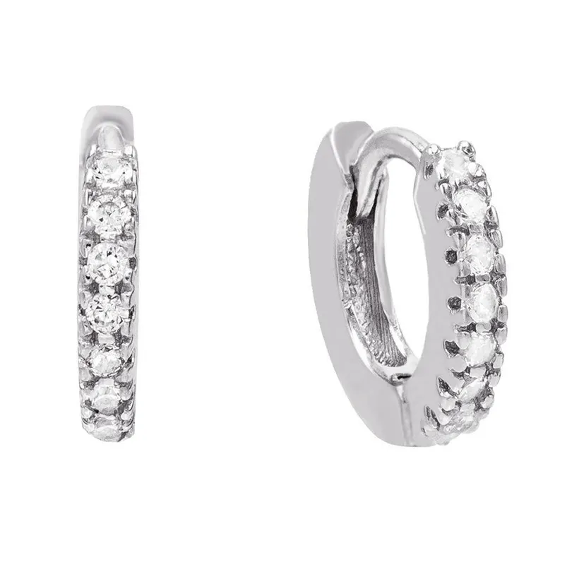 Gemnel Terlaris 14K Emas Putih Pave Berlian Kecil 925 Sterling Silver Anting-Anting Huggie