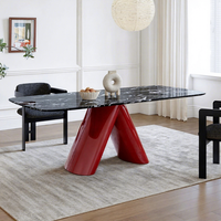 Table de salle à manger rectangulaire sur mesure en marbre noir brillant avec support en acier inoxydable pour restaurant