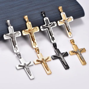 Collier pendentif croix de Jésus en acier inoxydable pour femmes et hommes, avec breloques imprimées Bible, chaîne en métal, amulette, bijou cadeau - Product Image 4