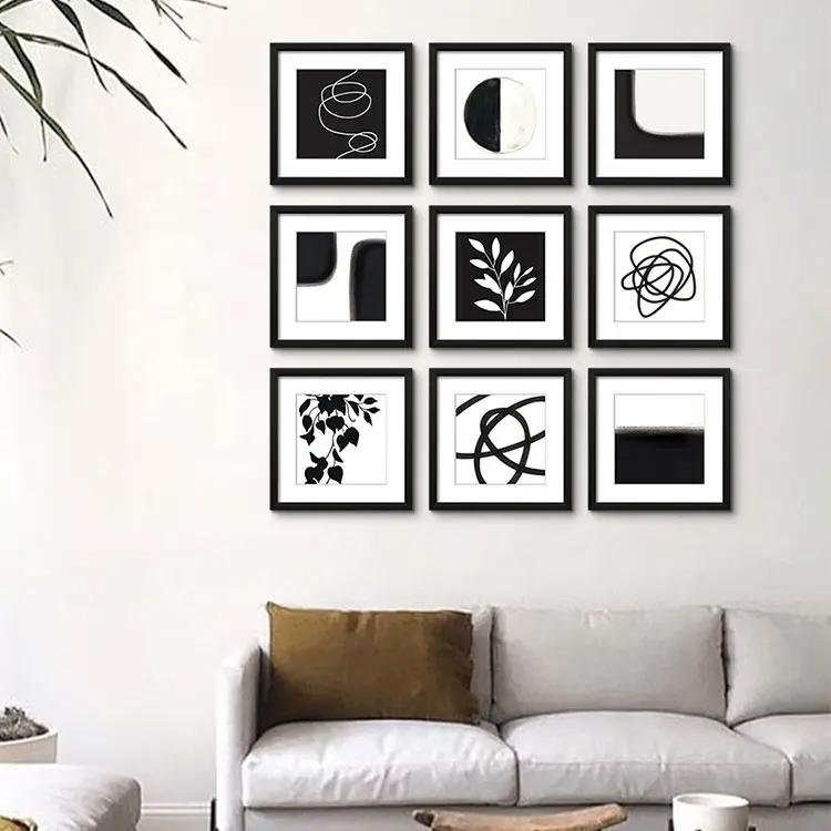 EAGLEGIFTS9個の黒と白の抽象的なプリント壁掛けコラージュキットバルクフレームのアートワークポスターアートワークフォトフレーム