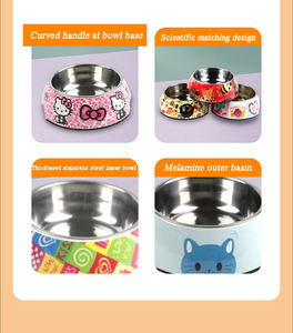 Karikatür Hayvan Baskılı Melamin Paslanmaz Çelik Su Geçirmez Kaymaz Seyahat Köpek Kedi Çift Evcil Hayvan Mama Kabı Çevre Dostu Gıda Sınıfı 2'si 1 Arada - Product Image 6