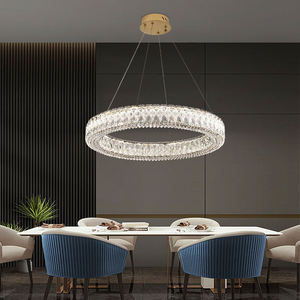 Lampadario a Sospensione Circolare <span class=keywords><strong>per</strong></span> Camera da Letto, Soggiorno e Sala da Pranzo, Altezza Regolabile, <span class=keywords><strong>Moderno</strong></span> Minimalista con Anello in Cristallo Trasparente - Product Image 3