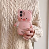 Coque de téléphone en silicone souple à trois dimensions ours rose cochon pour iPhone 16 Pro Max pour iPhone 15 pour iPhone 14 pour 13 protection