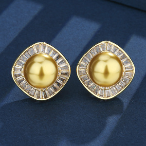 Joyería de Alta Gama Popular, Base de Cobre Chapada en Oro con Perla Amarilla Dorada Cuadrada, para Mujer, 16-12mm - Product Image 6