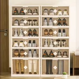 Scatola Portascarpe Pieghevole in Plastica Impilabile a Quattro Piani, Design Classico, <span class=keywords><strong>Dimensioni</strong></span> 50.2x36.6x122cm per Casa - Product Image 6