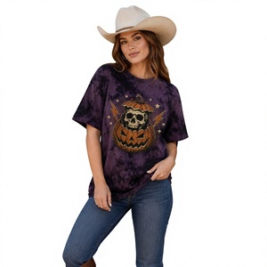 <b>Men</b> Acid Wash Oversized Short Sleeve T-Shirt Vintage <b>Halloween</b> Pumpkin Witch Hat Graphic Print T-shirt Wholesale - Product Image 6