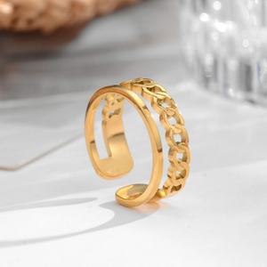 Anillo Vintage Personalizado Hipoalergénico de Acero Inoxidable que No se Deslustra, Anillo de Compromiso Chapado en Oro de 14k y 18k de Doble Capa para Mujer - Product Image 1