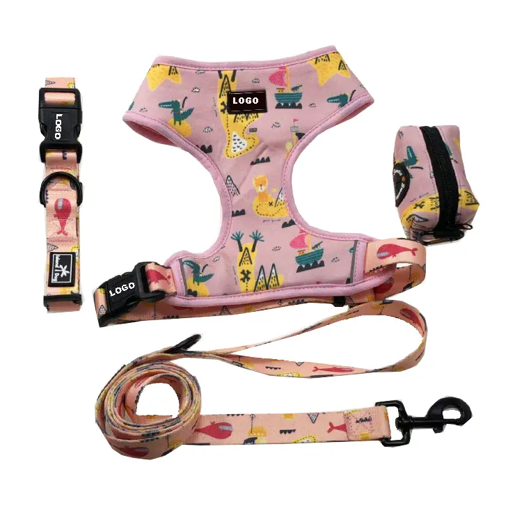 Custom Luxury Soft Mesh Padded Quick Fit Dog Harness Adjustable Durable No Pull Neoprene Pet Collar Leash Dog Harness Sets