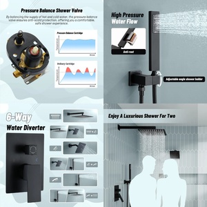 Cross-border 12-inch Concealed Wall-mounted Three-function Handheld Top <b>Spray</b> Double Shower Head Rain Shower <b>Set</b> American Hotel - Product Image 4