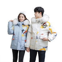 Veste d'hiver matelassée pour homme, impression par sublimation personnalisée, manteau en duvet de canard avec capuche en fourrure