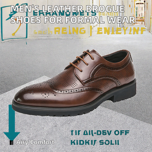 Chaussures Brogue Pointues en Cuir Véritable pour Hommes, Vente en Gros Usine, Respirantes, Confortables, Semelle Extérieure en Caoutchouc, Chaussures de Mode Hiver - Product Image 2