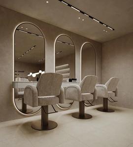 Poltrona da Salone Moderna di Lusso in Velluto, Sedia Idraulica <span class=keywords><strong>per</strong></span> <span class=keywords><strong>Parrucchiere</strong></span> con Base Dorata, <span class=keywords><strong>Arredamento</strong></span> a Strisce <span class=keywords><strong>per</strong></span> Saloni di Bellezza - Product Image 4