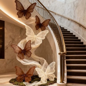 Set di decorazioni con farfalle di Organza Chic Beige marrone per vetrine di lusso per negozi di marca sede di eventi della galleria d'arte - Product Image 2