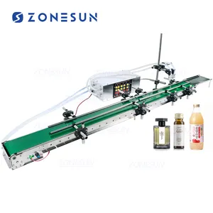 ZONESUN Double Head Automatic Small Round Plastic Bottles Essential Oil Perfume Juice Liquid FiIlling Machine With Conveyor Belt