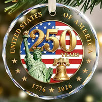 Nouvelle Décoration Suspendue en Verre Cristal Commémorative du 250e Anniversaire des États-Unis, Pendentif Patriotique pour Arbre de Noël, Décoration de Fête pour la Maison