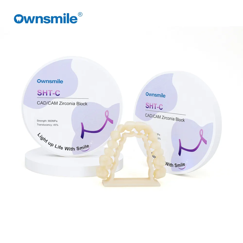 Ownsmile Wholesales Prijs Cad Cam SHT-C 10-30Mm 98Mm Tandvulmateriaal Meerlagig Tandheelkundig Lab Zirkonia Blokken