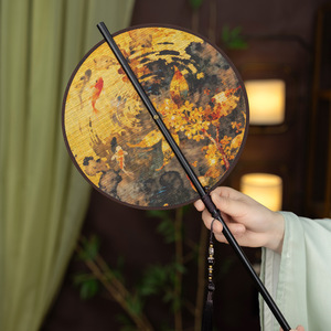 <span class=keywords><strong>Abanico</strong></span> de Mano Plegable Redondo de Bambú Vintage, <span class=keywords><strong>Abanico</strong></span> Oriental de 8 Pétalos con Diseño de Flores y Pájaros, con Patrones Auspiciosos, <span class=keywords><strong>Abanico</strong></span> de Cintura de Bambú Natural - Product Image 6