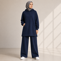 Ensemble de vêtements islamiques pour femmes, tunique longue modeste, pantalon, tenue décontractée musulmane, haut à capuche long, pantalon large