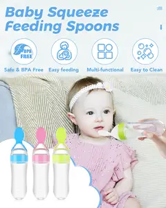 Silikon-Beistellflasche zur Babynahrung Futter Reis-/Bohrwarenfütterer mit Löffel für 0-12 Monate Wasserflaschen für Säuglingspflege